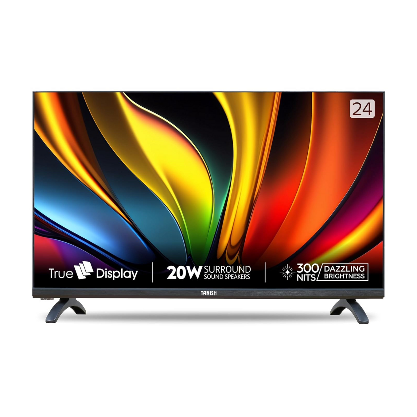 Front view of Tanish 24-Inch HD Ready LED TV with vibrant True Display and 20W sound system