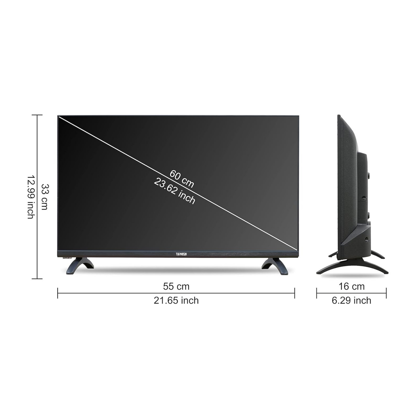 Tanish 24-Inch LED TV product dimensions and design outline with A+ panel
