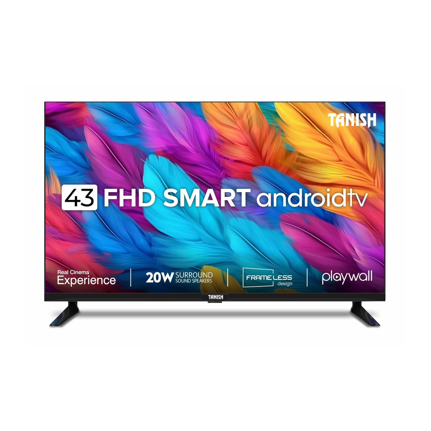 Tanish 43-inch Full HD Smart TV front view with vibrant display and stereo speakers