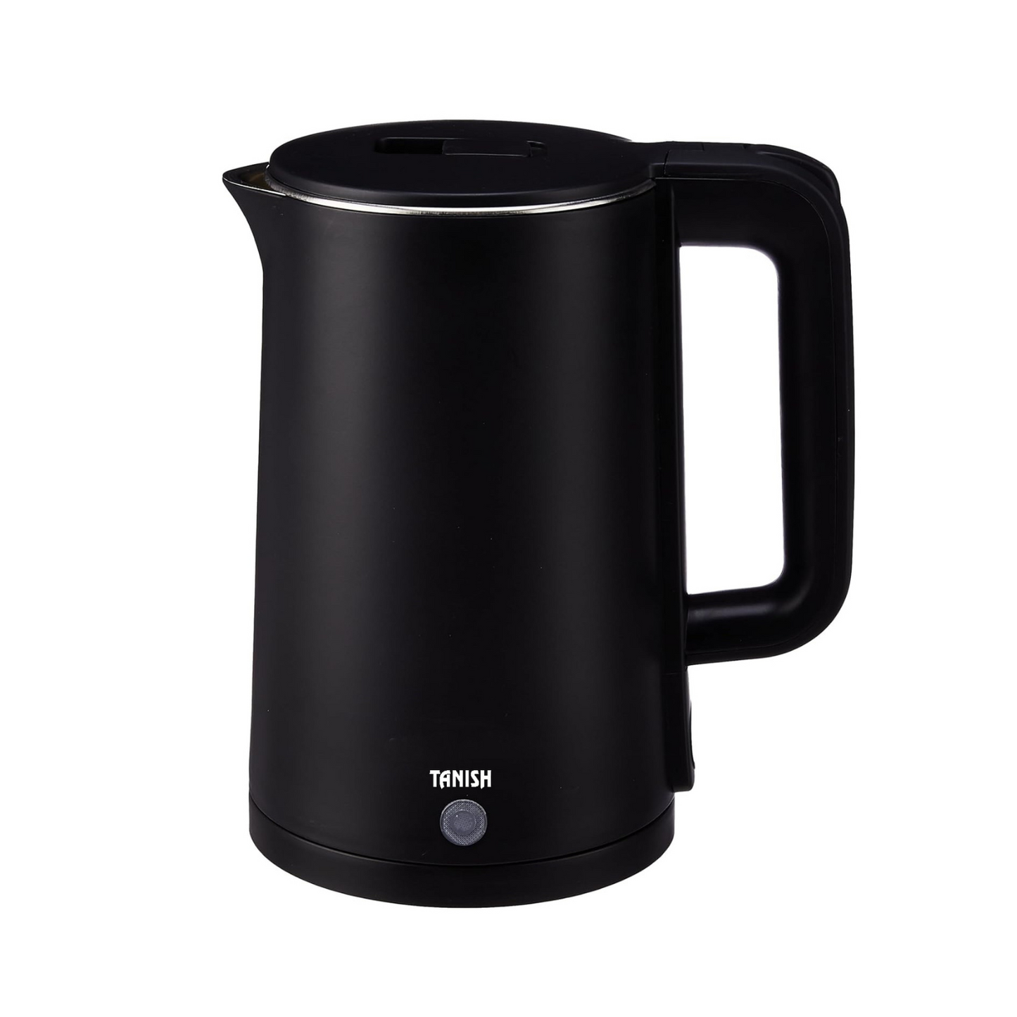 Tanish 1.8L black electric kettle with stainless steel body and safety lid