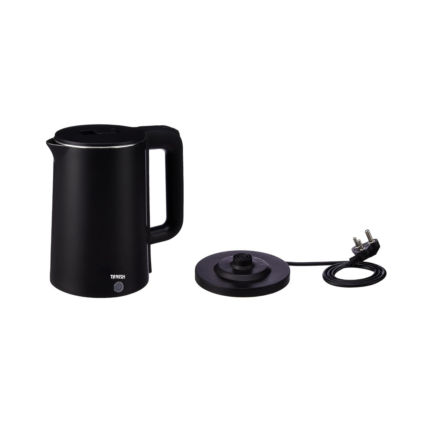 Tanish 1.8L electric kettle with power cord, base plate and stainless steel body