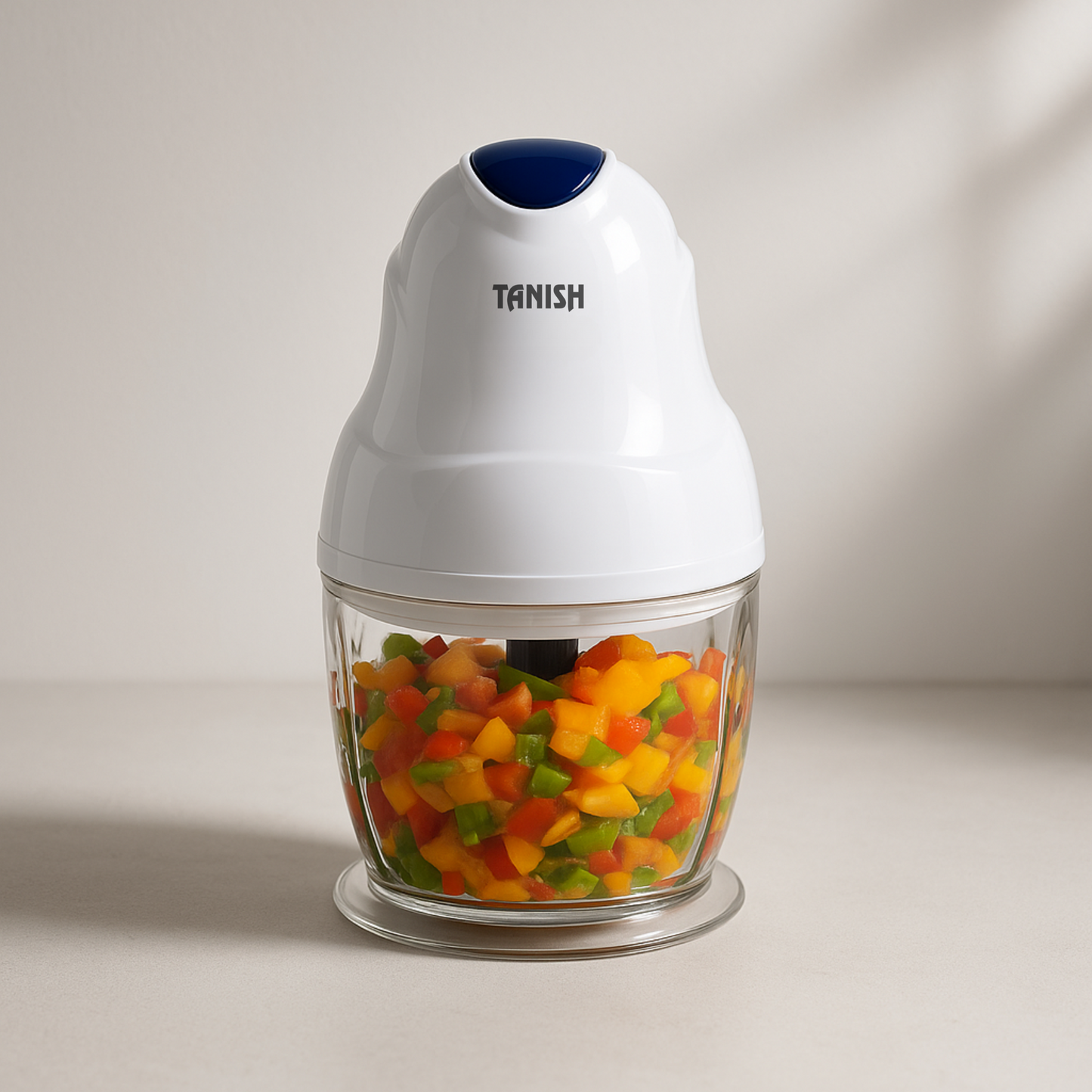 Tanish multi-function electric food chopper with stainless steel blades chopping mixed vegetables