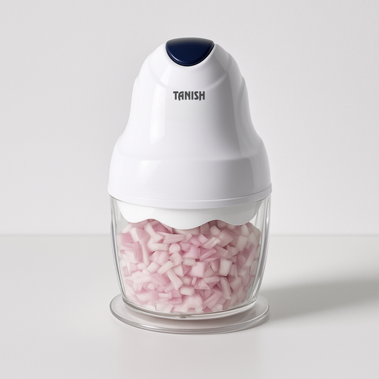 Tanish food chopper with unbreakable 830ml bowl and chopped onions for quick food prep