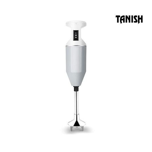 Sleek Tanish 180W hand blender with a slim ergonomic design and stainless steel blending shaft, shown upright on white background.