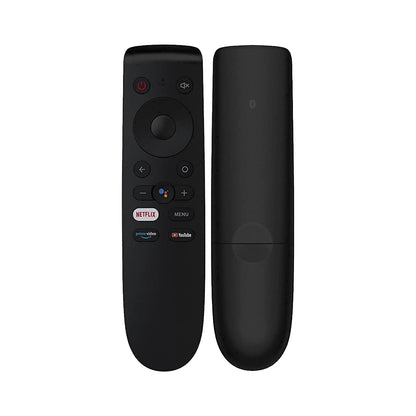 Side-by-side front and back image of the OnePlus Smart TV Remote highlighting its button layout and ergonomic back panel.