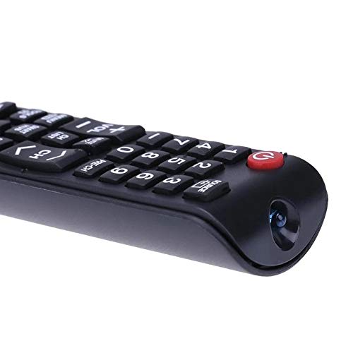 Angled back view of Samsung remote displaying battery compartment and ergonomic grip design.