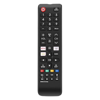 Full front view of the universal Samsung Smart TV remote showing all buttons for complete control.