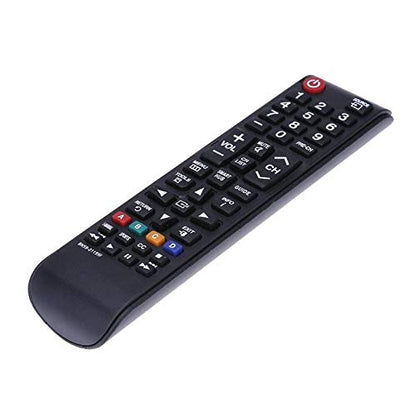 Side perspective of Samsung Smart TV remote placed on a surface, showcasing compact build.