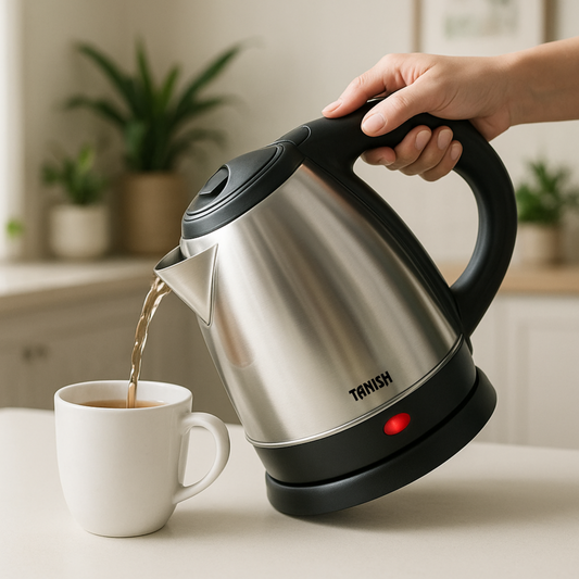 Electric kettle pouring hot tea