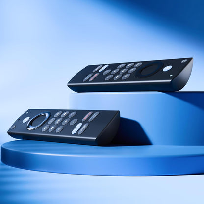 Ergonomic design of Fire TV Stick remote with sleek side view and Alexa-enabled interface