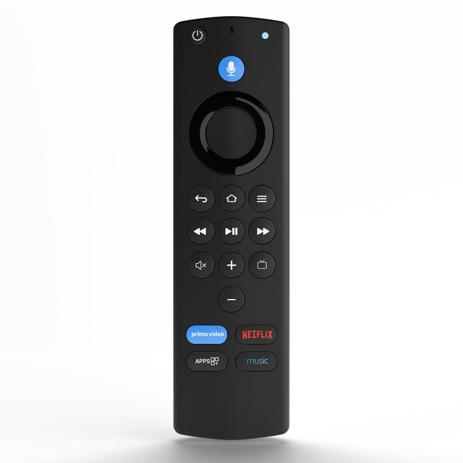Amazon Fire TV Stick Remote with Alexa voice control and Bluetooth connectivity, front view with shortcut buttons