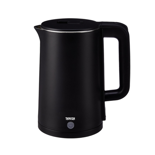 Tanish 1.8L black electric kettle with stainless steel body and safety lid