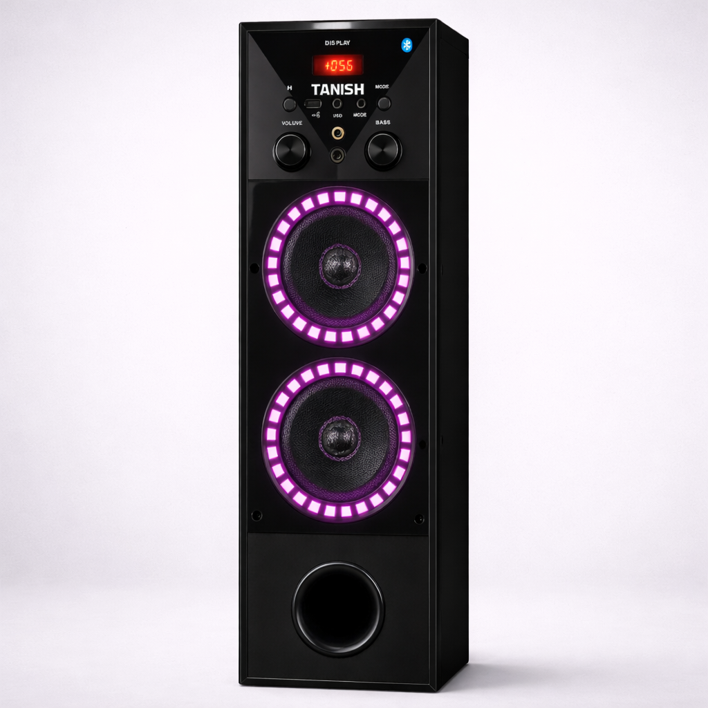Tanish DHOOM-3 2.1 Speaker System – Dual 4 Inch Speakers with 8 Inch Woofer | RGB LED Bass Tower Speaker