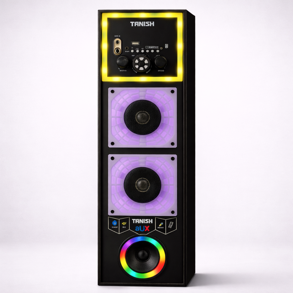 Tanish DHOOM-5 2.1 Speaker System – Dual 4 Inch Speakers with 8 Inch Woofer | RGB LED Tower Speaker